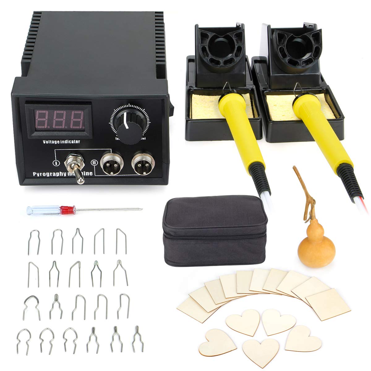 60w Professional Wood Burning Tool Kit, King Showden Multi Adjustable Gourd Wooden Crafts Pyrography Machine Sets Wood Burner 21pcs Wire Tips and Tool Bag & 2pcs Pyrography Pen