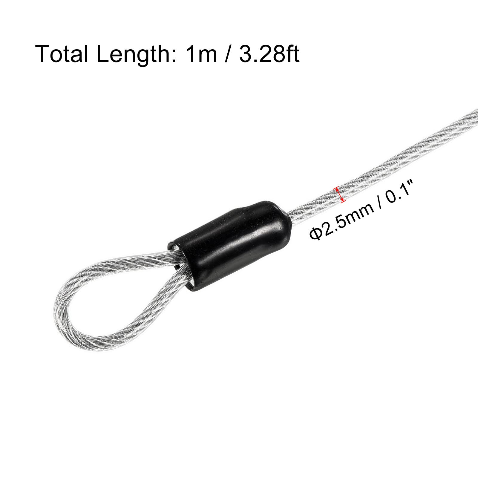PATIKIL Security Steel Cable 2.5mm x 1m/3.28ft Coated Luggage Lock Wire Rope with Double Loop Transparent - Image 2