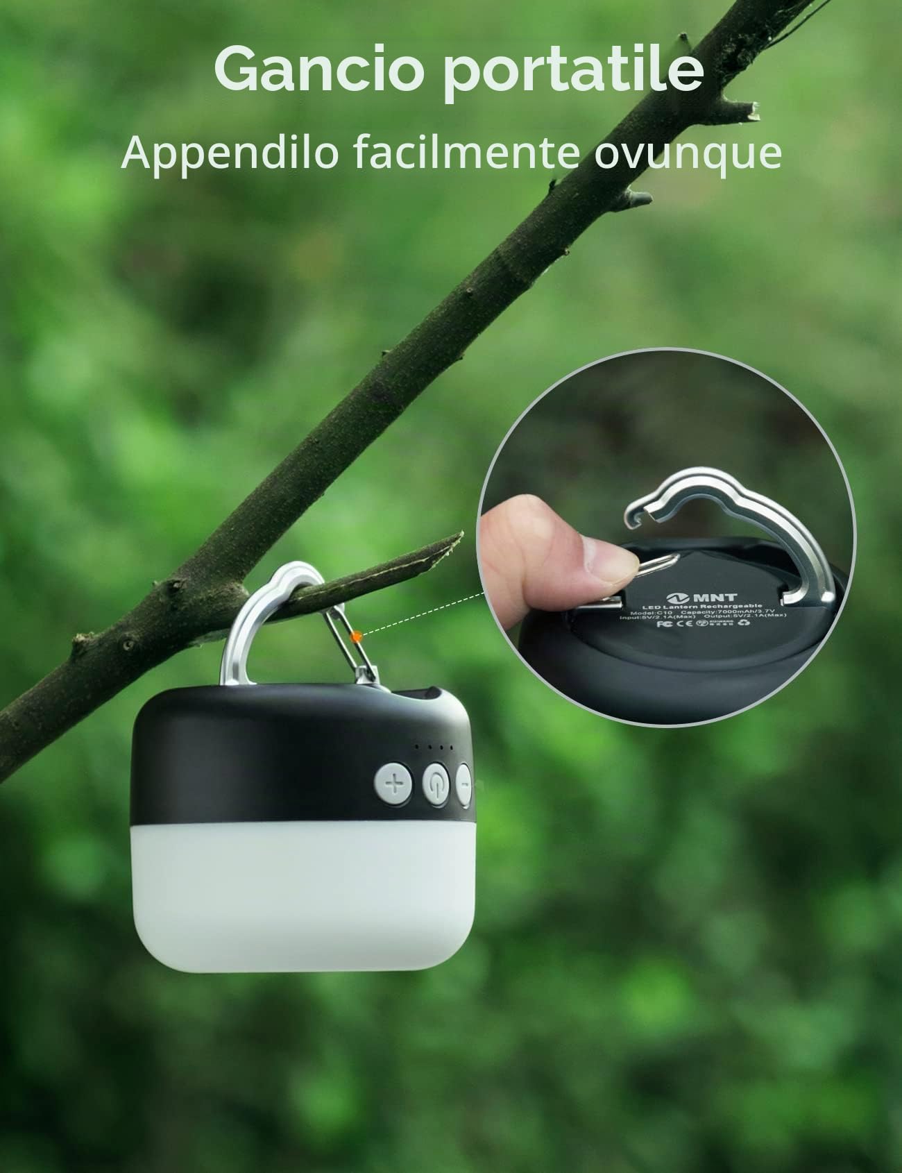 Luce notturna lanterna da campeggio 1000LM ricaricabile, lampadine LED sospese, luce tenda, lampada per emergenza, esterno, escursionismo, alimentato a batteria, illuminazione/lampada, nero