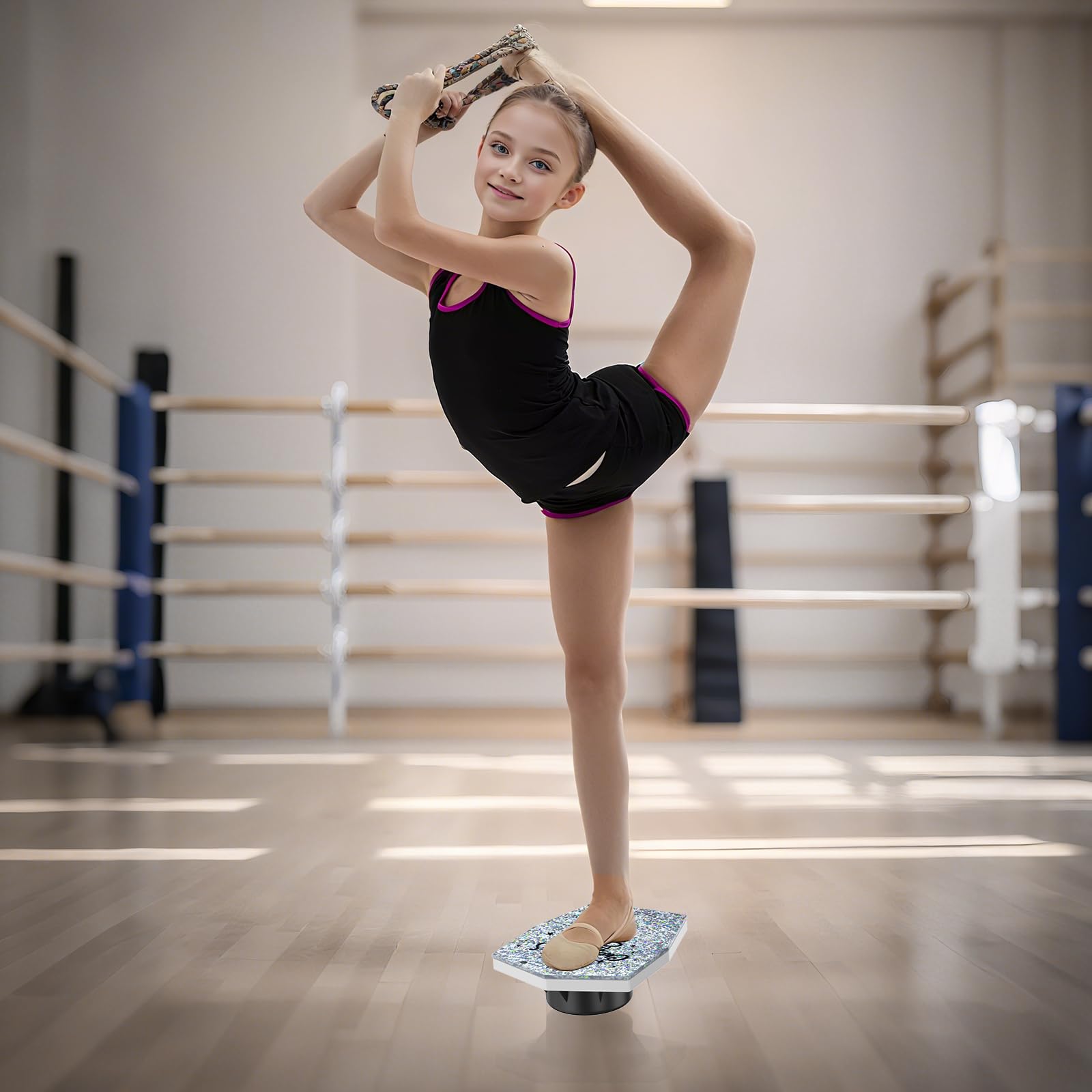 BORISI Cheerleading Stunt & Balance Trainer für Flyer, Grau | Flyer-Training, Niedrige Höhe, Rutschfeste Basis, Holz & Kunststoff, Griff, Core-Kontrolle, Bis 100 kg