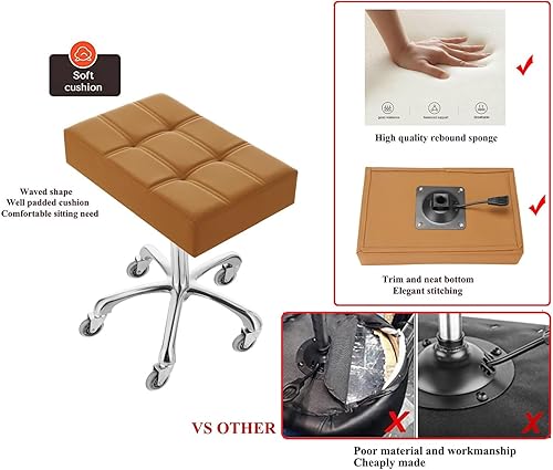 Miniatura 3 de Kaleurrier Taburetes resistentes con ruedas, taburete ajustable de altura sin respaldo de 400 libras, taburetes con ruedas para mostrador, bar,