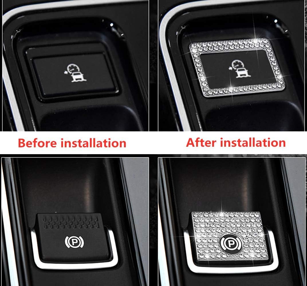 Bling Accessories Fit for Jaguar F-PACE XF XE Electronic handbrake Driving Mode Rhinestone Crystal Applique Cover (Electronic Parking and Traffic Buttons)
