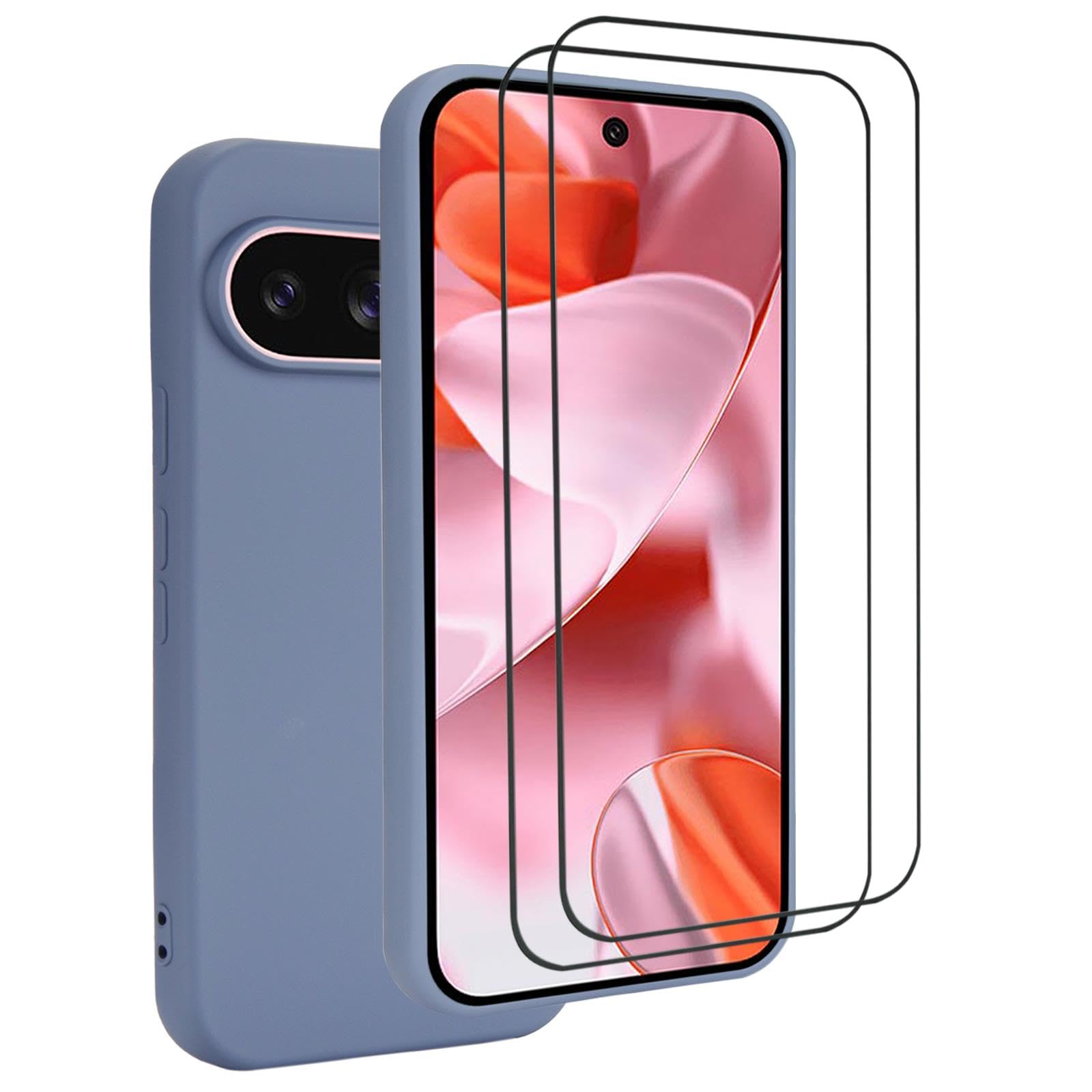 32nd Silicone Case for Google Pixel 9 / Pixel 9 Pro with 2 Screen Protectors Slim and Durable Protective Case - Grey
