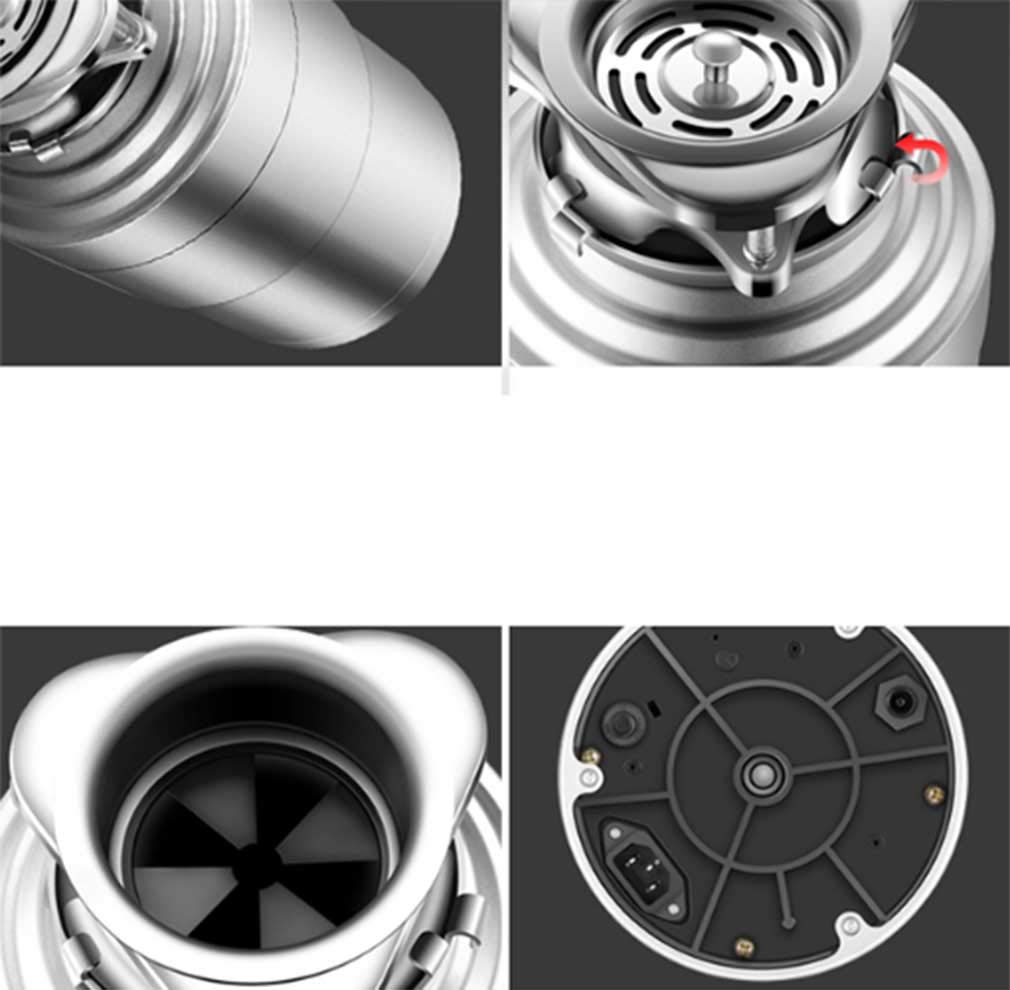 Duradero Conveniente triturador de desperdicios Triturador de desperdicios de Alimentos, triturador de Fregadero Triturador de desperdicios práctico con Interruptor de Aire Cocina, Silver