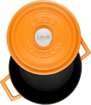 Lava Metal Spring Serisi - Döküm Tencere, Yuvarlak, 24 cm, Mat Emaye, Parlak Siyah Taban, Turuncu