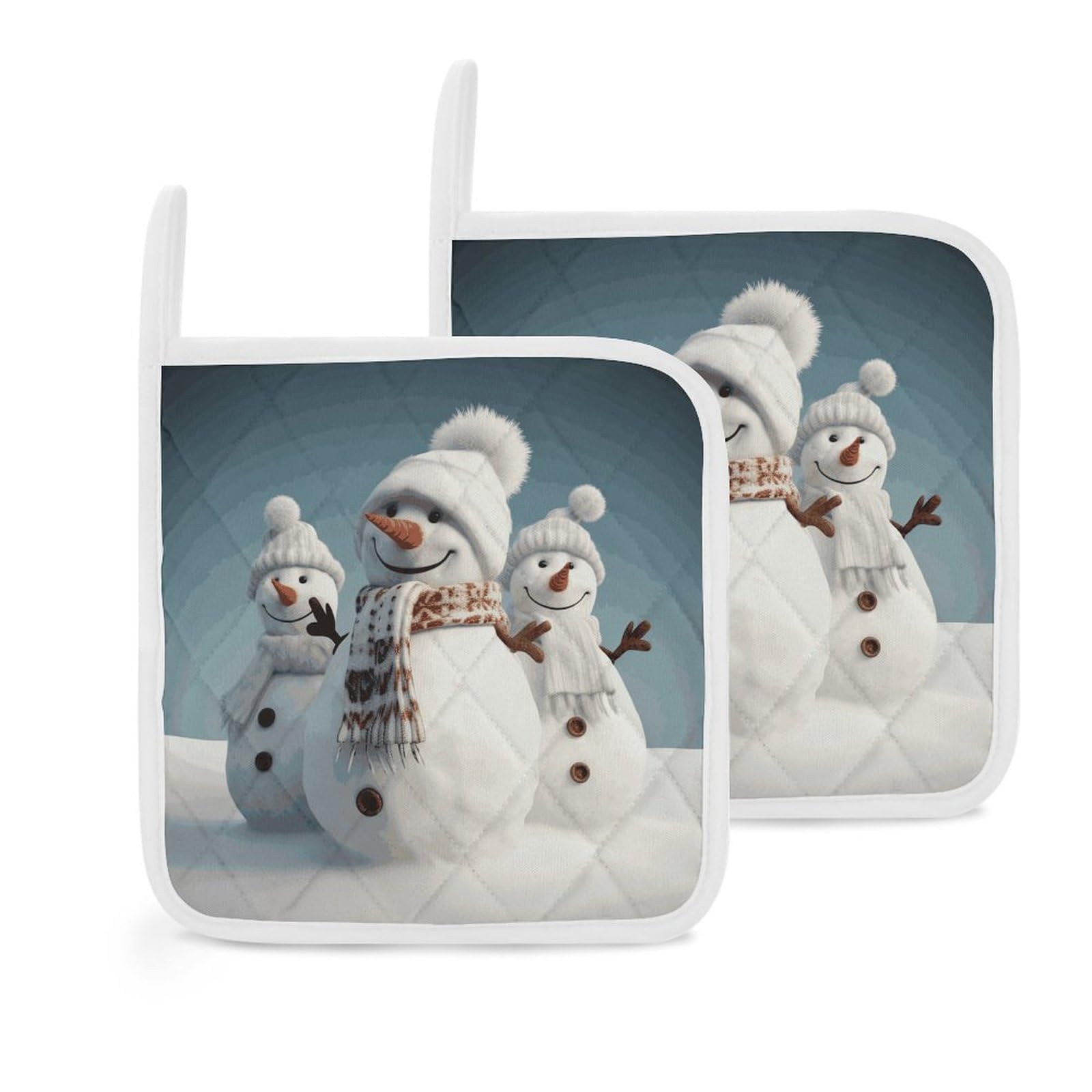 Btcowzrv Style Happy Snowman 2 Pack Pot Holders For Kitchen, Heat Resistant Potholder Set With Hanging Loops, Hot Pads For Oven Baking Cooking