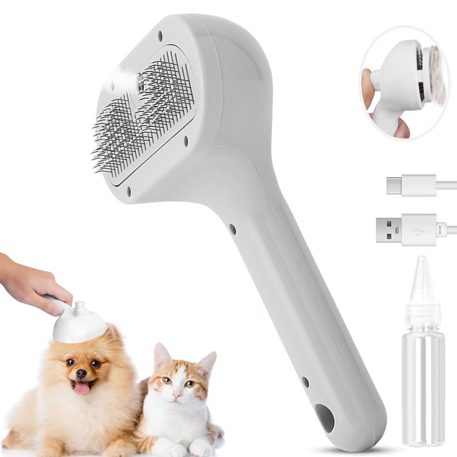 Steam Brush for Cats and Dogs, Pet Grooming Brush with Spray, Removes Static and Flying Hair