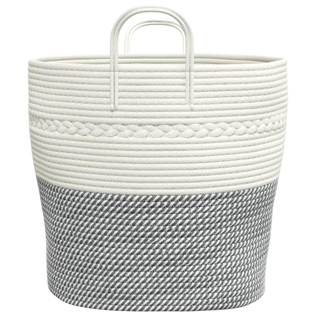 Cesto portaoggetti, grigio, bianco, in cotone, Ø 43 x 38 cm, intrecciato, versatile, pieghevole, con manici, per ordine in soggiorno, camera da letto e cameretta dei bambini, salvaspazio