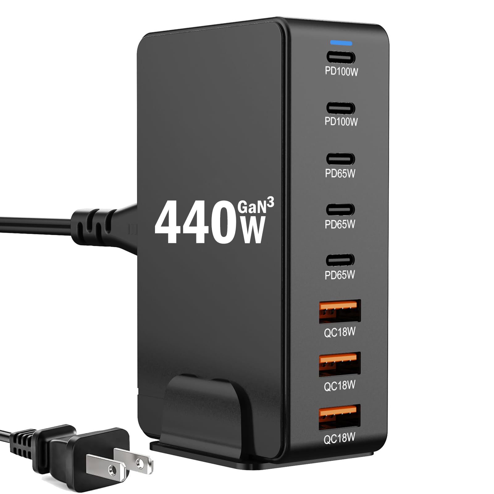 USB C Charger Block Charging Station 440W GAN3, 100W Laptop Charger Multi Port Charging Station 8 Port Hub Brick Compatible with Laptops, MacBook, iPhone, iPad, Samsung, Google, Watch, Earbuds etc
