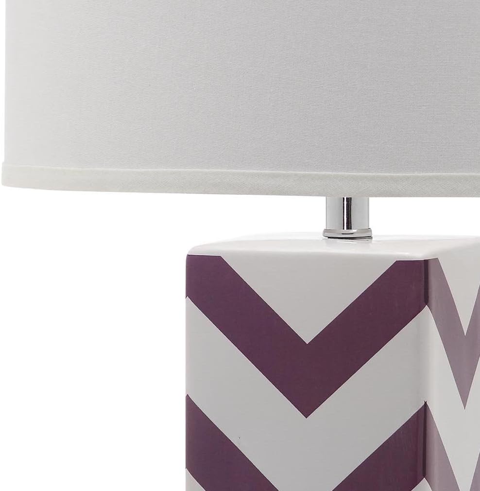 SAFAVIEH Lighting Collection Chevron Modern Contemporary Light Purple Stripe 27-inch Bedroom Living Room Home Office Desk Nightstand Table Lamp Set of 2 (LED Bulbs Included)