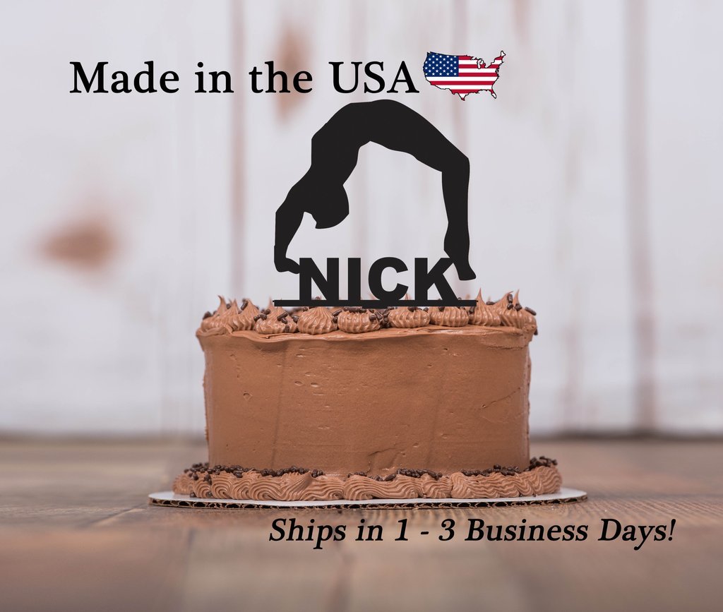 Backbend Gymnast, Bridge, Gymnastic Cake Topper, Cake Decorations, Male Gymnast, Boy Birthday, Personalized Cake Topper, with Keepsake Base