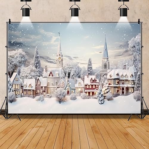 Miniatura 1 de Telón de fondo de castillo de invierno de 7 x 5 pies, decoración de fiesta de nieve congelada, suministros de decoración de feliz cumpleaños, baby