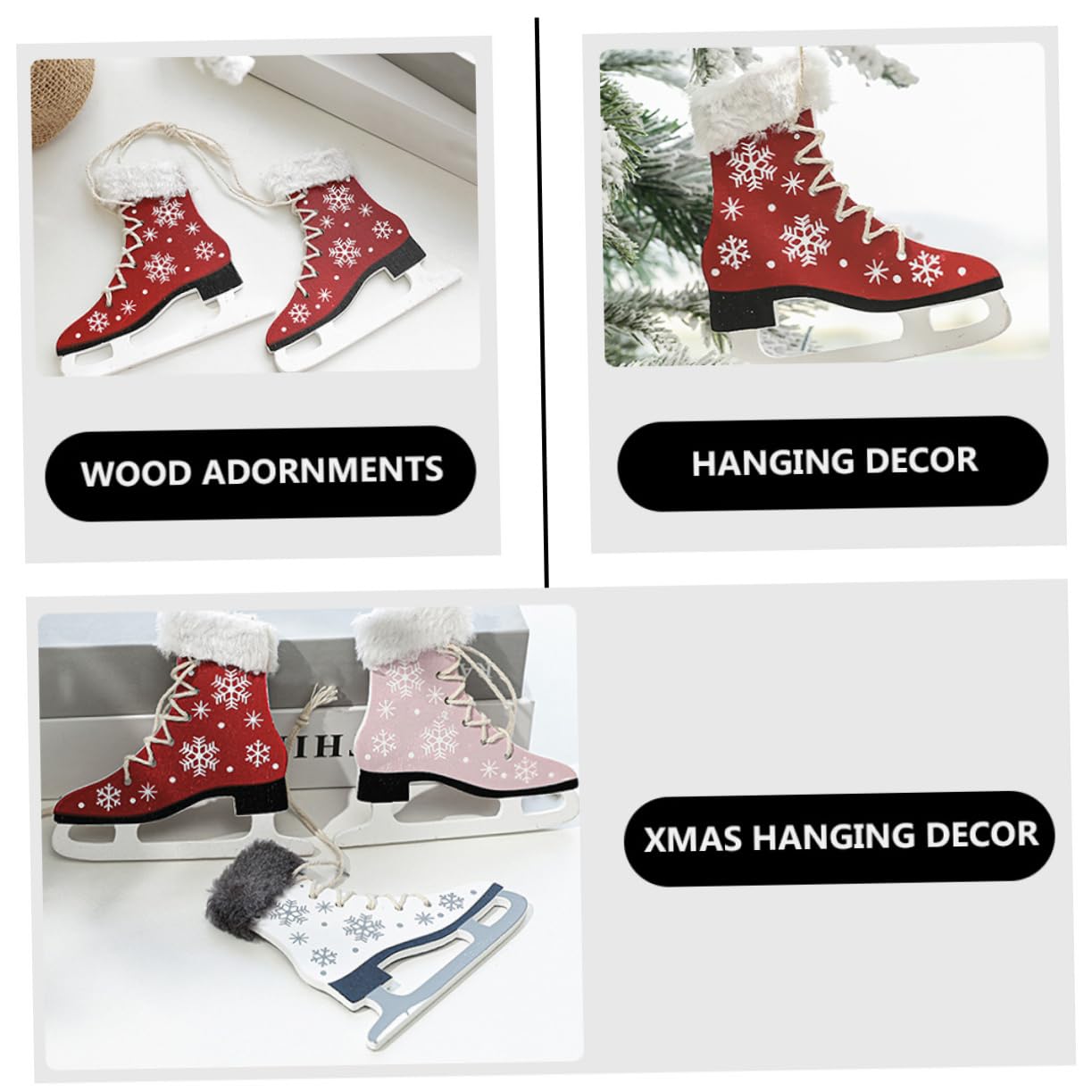 CIMAXIC Skate-Shaped Christmas Decorations Wooden Hanging Decor Festive Xmas Tree Ornaments