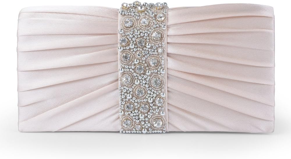 Emour Women’s Evening Clutch Bag Stain Beaded Large Wedding Purse Bridal Prom handbag (Champagne)