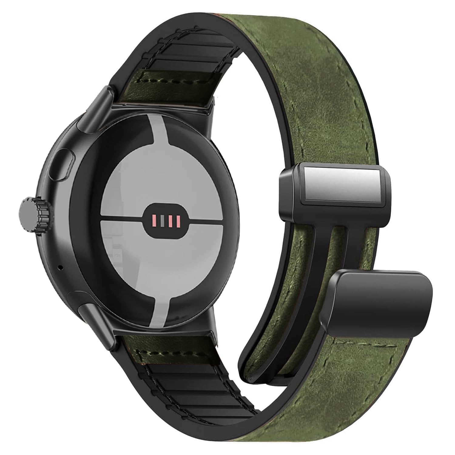 EVPLNT Magnetic Leather Watch Band Compatible with Google Pixel Watch/Pixel Watch 2 41mm (2022/2023), Genuine Leather with Magnetic Buckle Strap (Green)