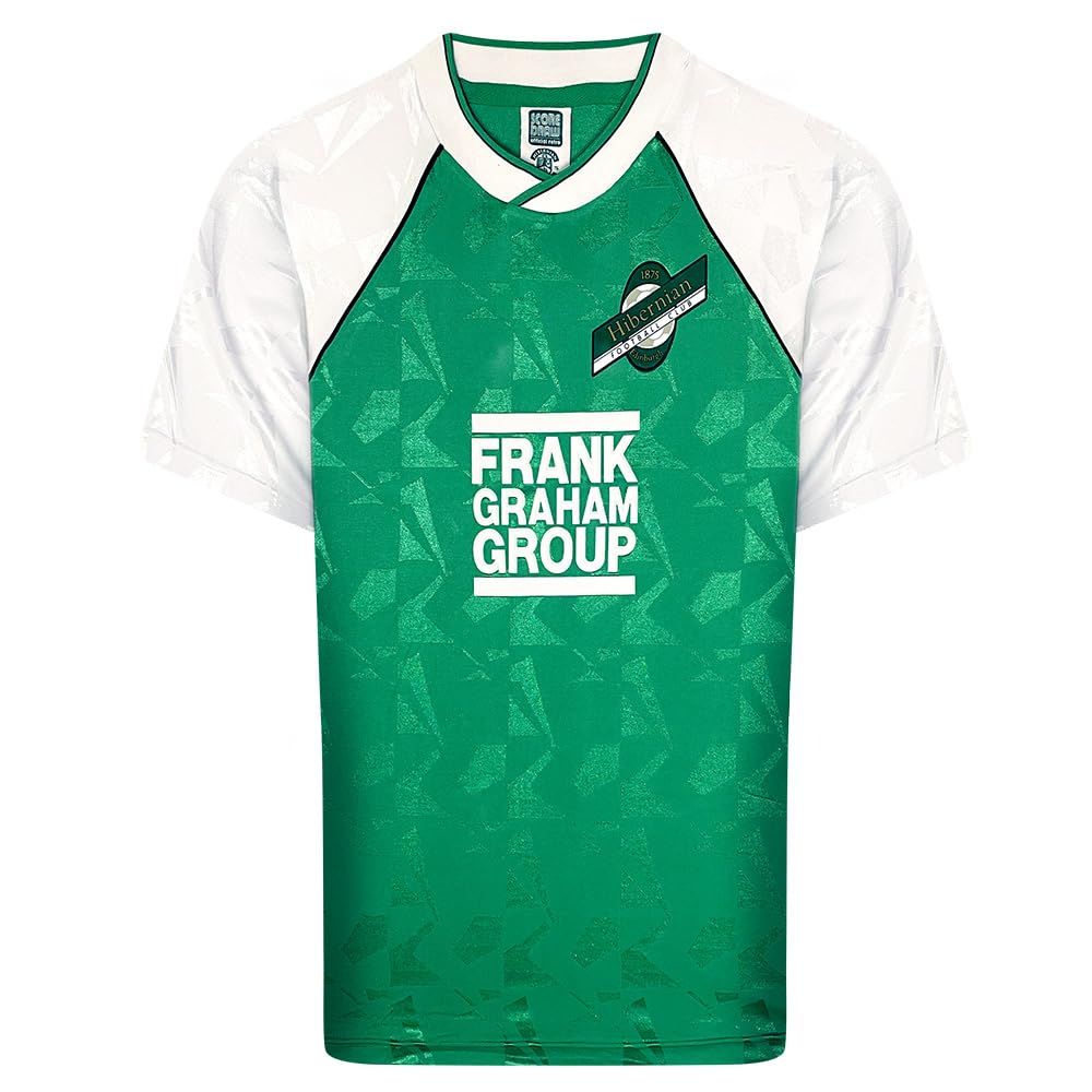 Score Draw Hibernian 1990 Retro Football Shirt Green/White Medium Polyester