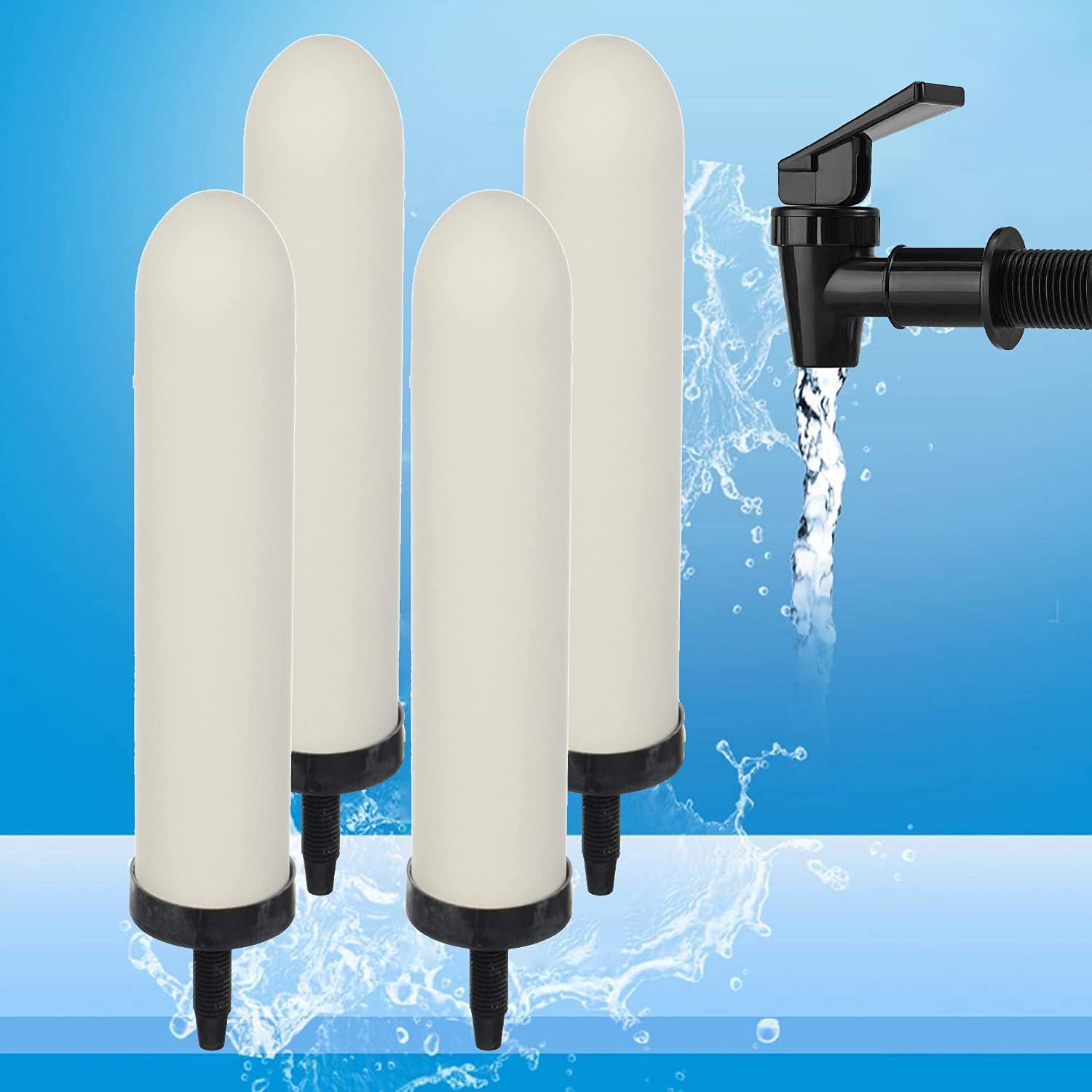 HUINING 4PCS 7-inch Replacement Ceramic Filter Candle with Activated Carbon for Countertop Gravity Water Filter System and Household Water Cooler Filtration Systems