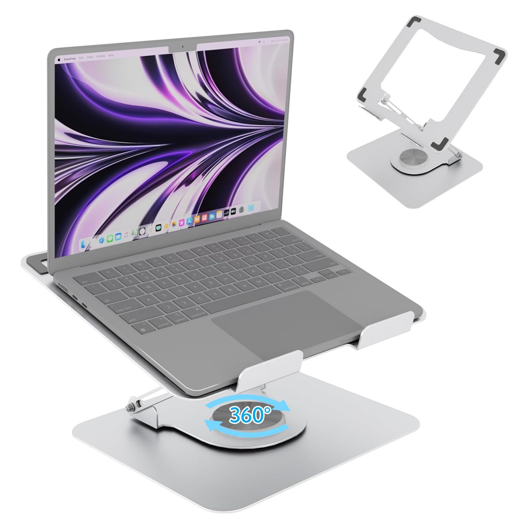 HCSH&WILL Adjustable Laptop Stand for Desk,Portable Laptop Holder with 360° Rotating Base,Ergonimic Foldable Laptop Riser, Compatible with MacBook Air/Pro,HP,Dell,Lenovo and All Laptops(10-17 inch),White
