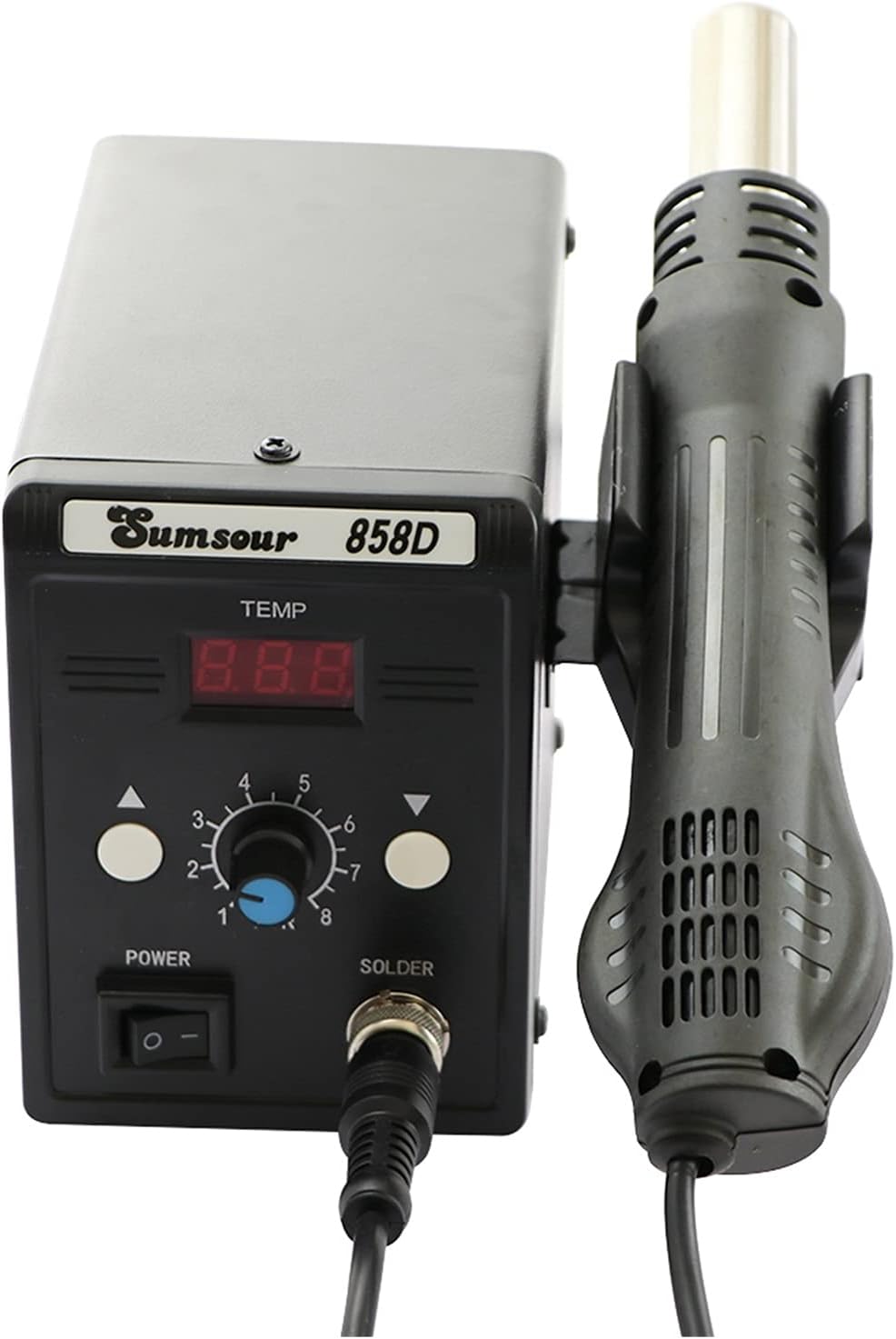 Soldering Station 858D Hot Air Soldering Station LED Digital Solder Desoldering BGA Rework Welding Repair Heat (Color : Black Set-2) (Silver Set)