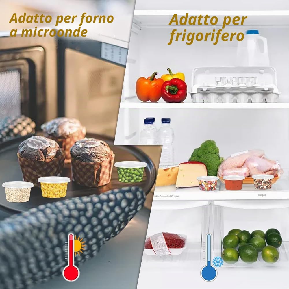 LPAMABA 100 Pz Vasetti Trasparenti per Salse da 100ml,Contenitori per Condimenti con Coperchi,Bicchieri per Salsa in plastica,Tazze Rotonde Trasparente per Alimenti, Tazze per Salsa, Condimenti