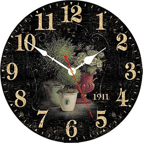 TAHEAT Quartz Home Decor Clock, Vintage Easy to Read Clocks, Silent Non Ticking Wood Wall Clock Decorative for Kitchen Living Room Office and Coffee Decor, 14 Inch (1911 Plants) Cover