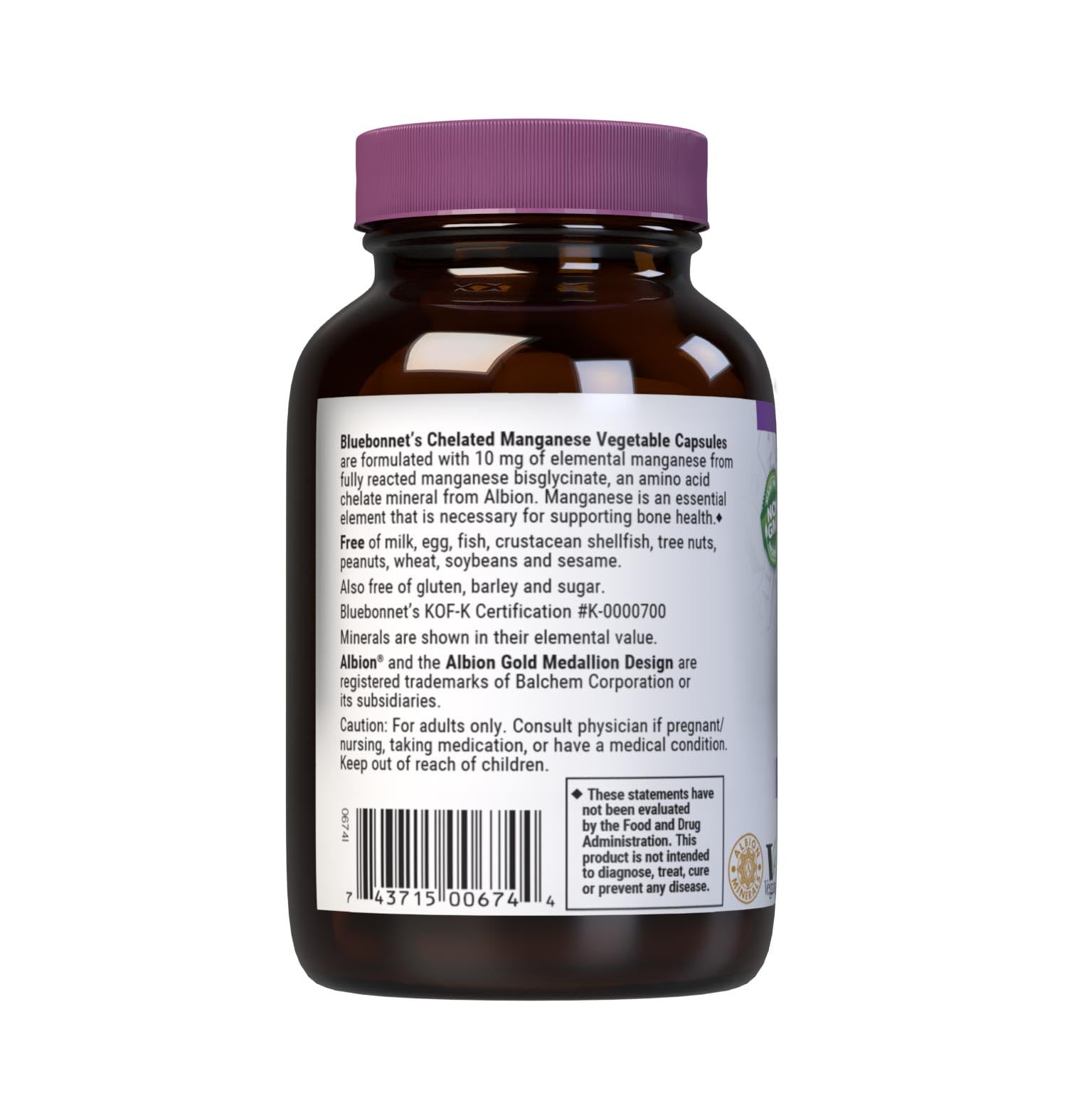 BlueBonnet Nutrition Albion Chelated Manganese, Amino Acid Chelate, Soy, Dairy & Gluten-Free, Non-GMO, Kosher Certified, Vegan, 90 Count — Amazon image 3