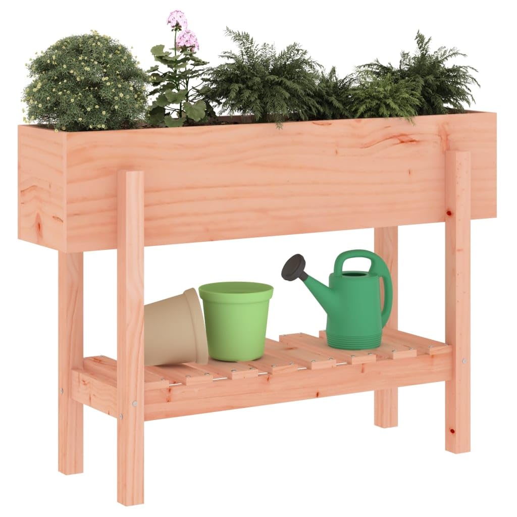 Jardinera de madera maciza, 101 x 30 x 69 cm, para jardín, balcón, terraza, bancal de hierbas, con estante para accesorios de jardín, huertos, madera sin tratar