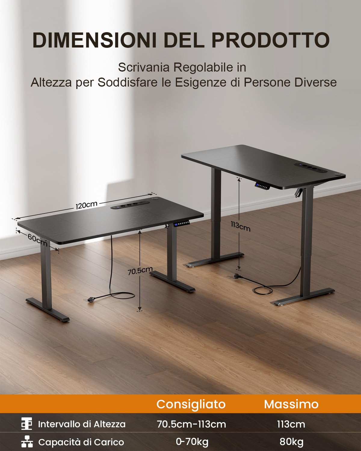 HLFURNIEU Scrivania Regolabile in Altezza, 120 x 60 cm, Scrivania Motorizzata, con Prese, Porte USB, 3 Controlli Memoria, Standing Desk Nero