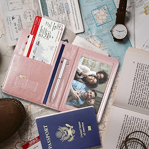 Rsaquar Passport And Vaccine Card Holder Combo, Passport Holder Cover Wallet, Leather Card Case Travel Accessories With Rfid Blocking For Women And Men, Y-Rose Gold #TOP6