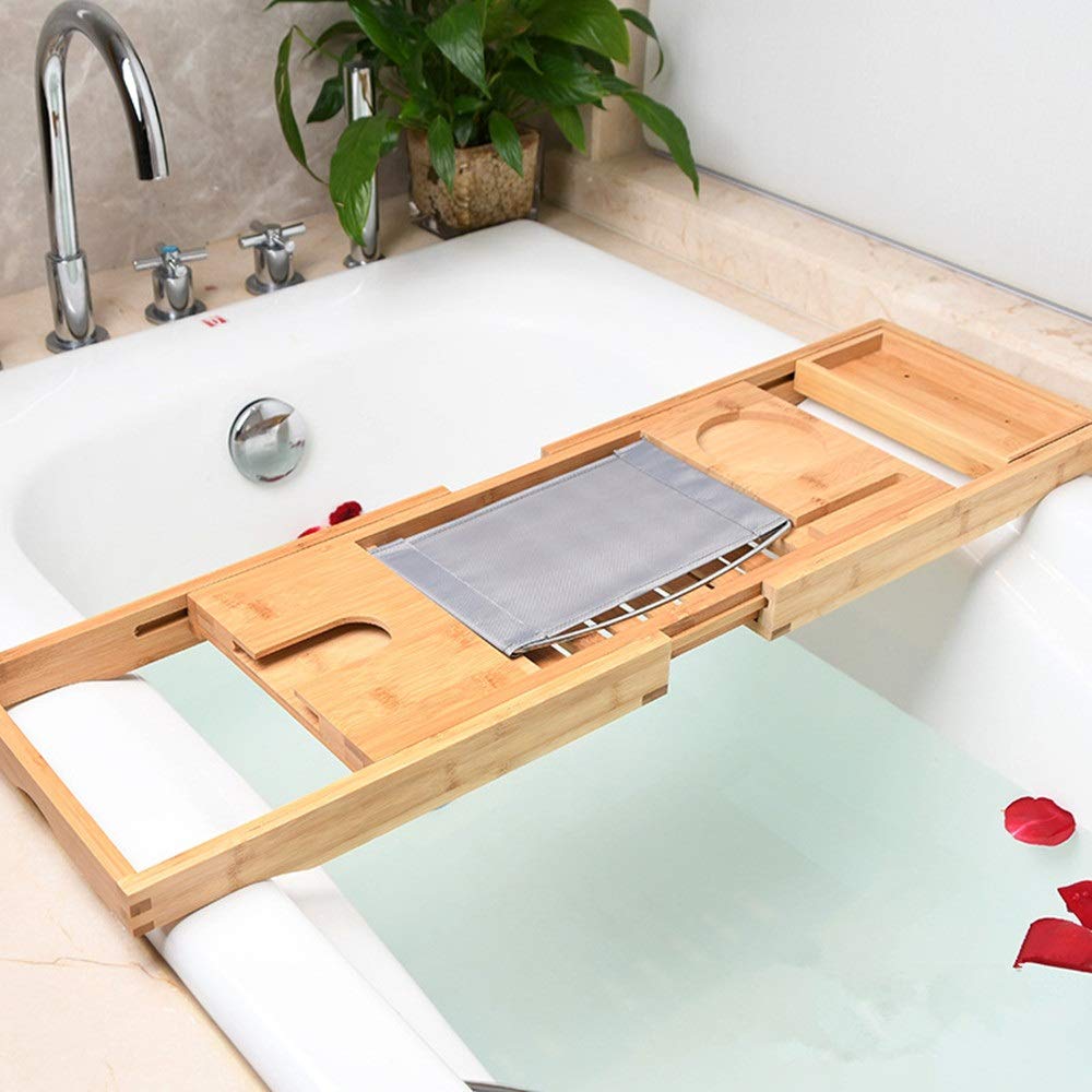 Bandeja para Bañera Estante para Bañera Bandeja para Bañera De Bambú con Lados Extensibles Soporte para Tableta para Libros Incorporado Soporte para Copa De Vino Bandeja para Bañera/Marrón,