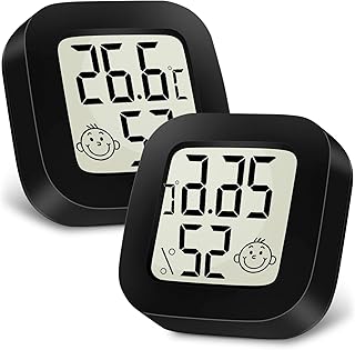 Ainiv Cyfrowy mini higrometr/termometr pokojowy, do pomieszczeń, z wyświetlaczem LCD i ikonami twarzy, z monitorem wilgotności/temperatury, do sypialni, pokoju dziecięcego, samochodu, 2 sztuki