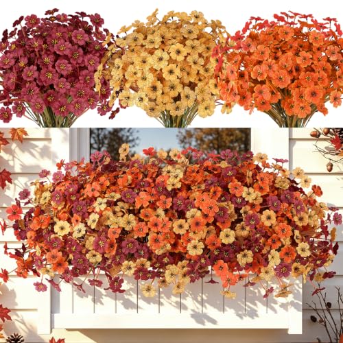 Image of AmyHomie 20 PCS Artificial Fall Flowers for Outdoors, Orange Fake Mums