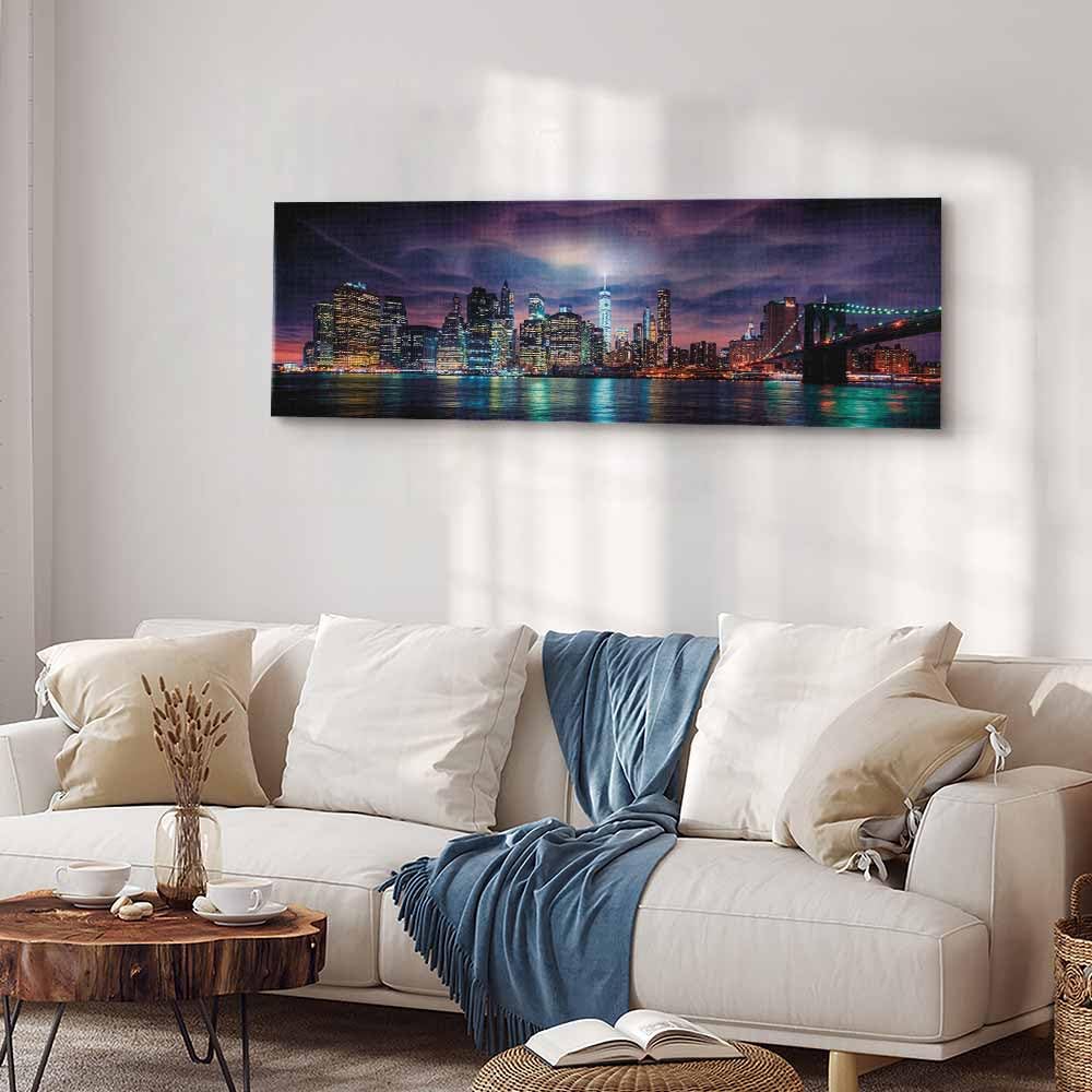 B&D XXL - Quadro Moderno per Soggiorno Grandi, Città di Notte, 135x45 cm