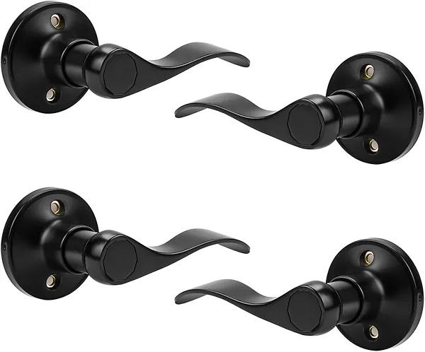 Probrico Dummy Door Handles Two Pairs, Black Interior Dummy Door Lever for Hallway Closet, No-Turning Reversible Door Lever Wave Style
