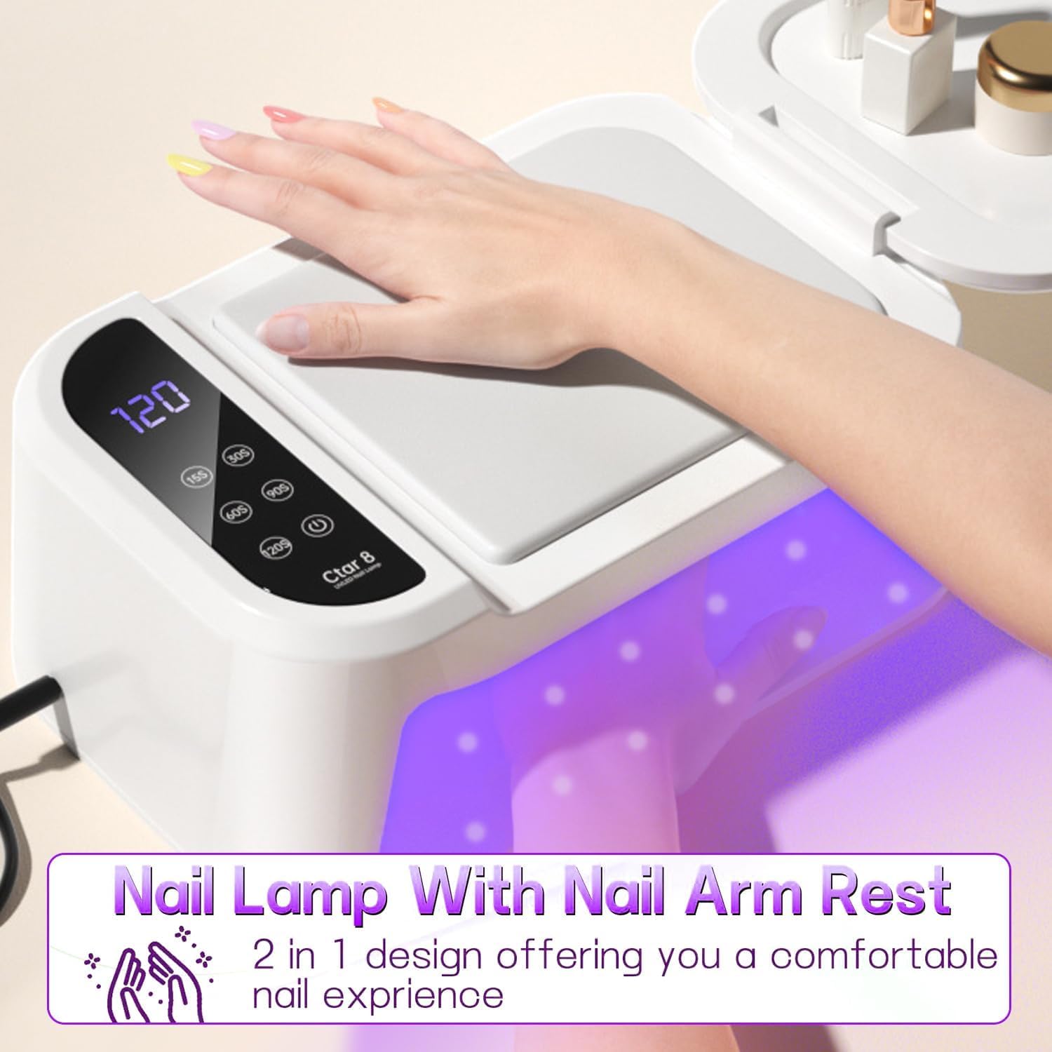 Zafaya Nail Lamp, UV LED Light for Gel Nails 180W, Corded Mega Gel UV LED Nail Lamp with 5 Timer - Image 2