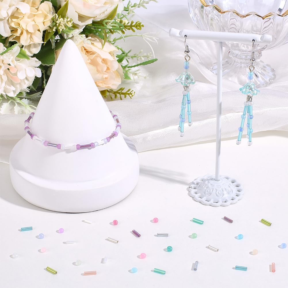 1 Box 16 Colors 2400PCS Glass Seed Beads Kit Transparent Coloful Frosted Round Bugle Tube Small Rainbow Clear Loose Spacer Bead Bulk for Jewelry Making Bracelets Necklace DIY Crafts Supply