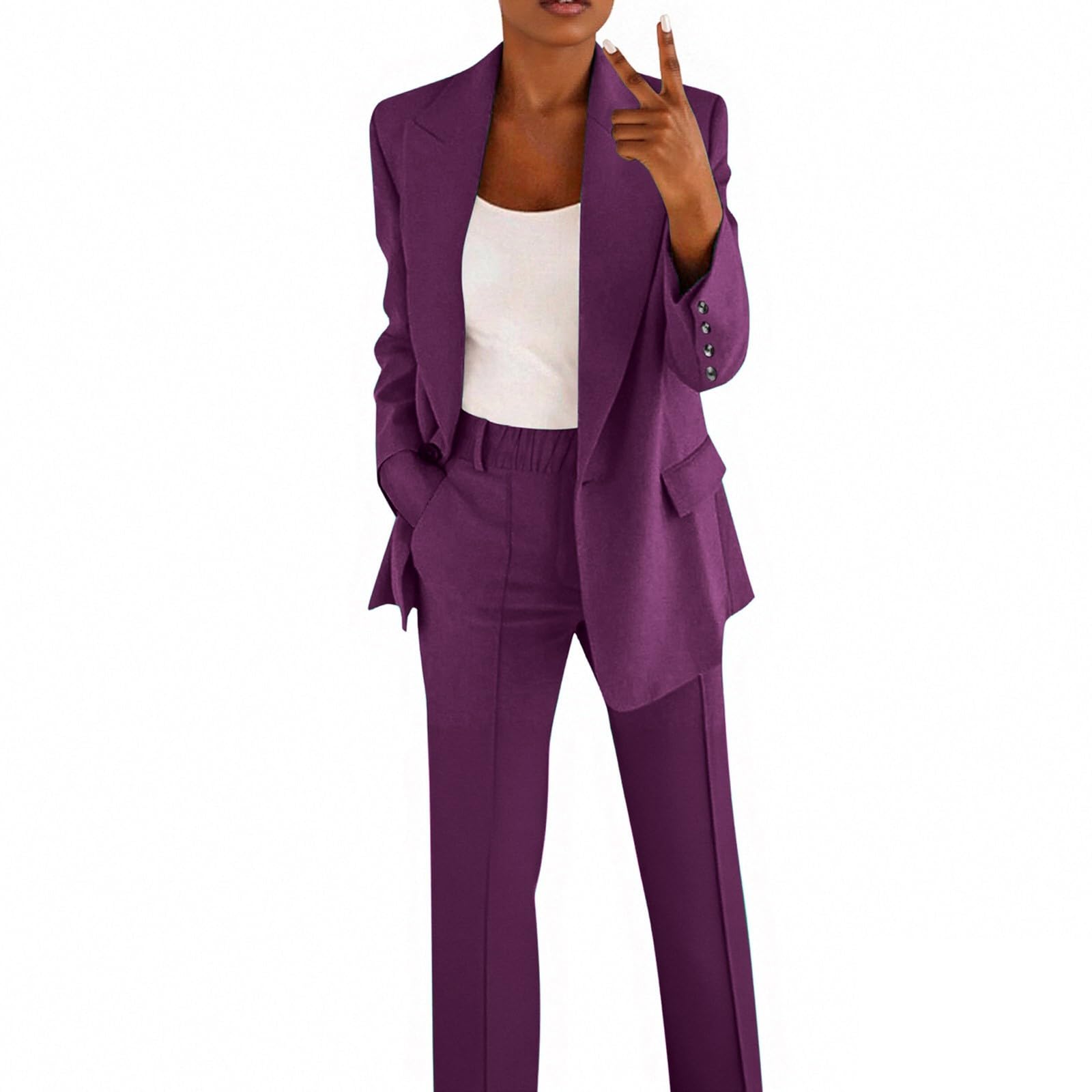 Completo Elegante Donna Con Pantalone Fit Tailleur Ufficio Eleganti Manica Lunga Aperto Davanti Colletto Classic 2 Pezzi Casual Complete Da Cocktail Blazer E Pantaloni Matrimonio Set Da Cerimonia