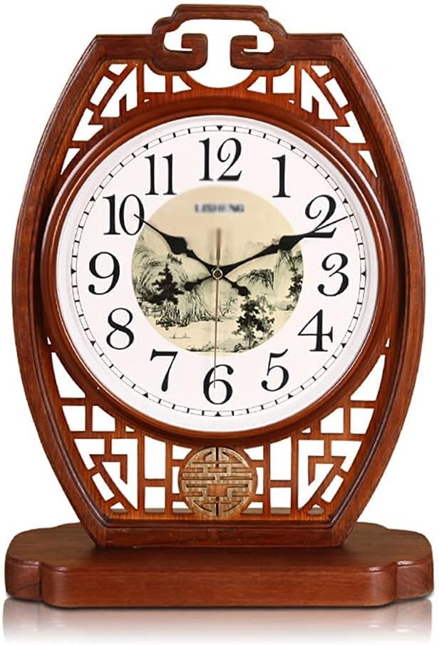 Mantel Clock Wooden Mantel Clock Tabletop Clock Battery-Type Silent Wooden Desktop Clock Large Dial Shelf Decorative Watch Living Room Fireplace Office Kitchen for Desk