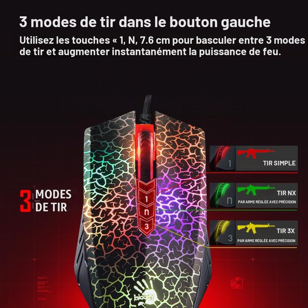 A4Tech Bloody A70 souris USB Laser 4000 DPI - Souris (Ambidextre, Laser, USB, 4000 DPI, Noir)