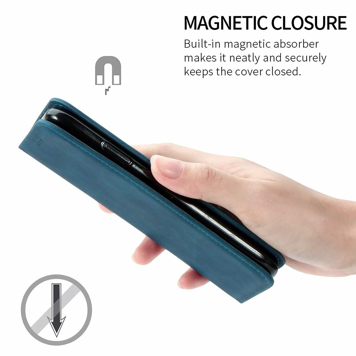 UPLAI Skórzany pokrowiec do Motorola Moto G86 Power, odporny na wstrząsy magnetyczny arkusz etui z przegródkami na karty, premia PU w dotyku jedwabisty portfel Case. Niebieski