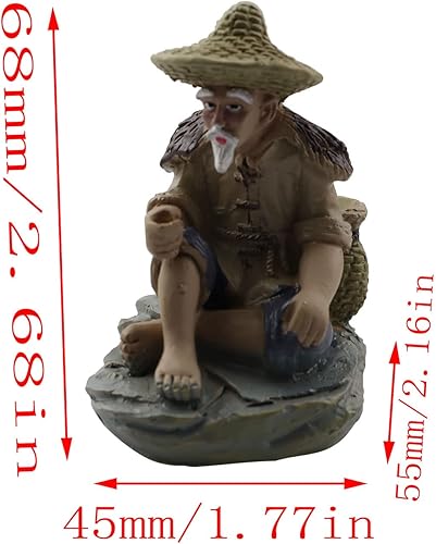 Miniatura 2 de LQ Industrial Mini figuras de pescador en miniatura, estatua de cerámica china, estatua de cerámica china, adorno de resina para pecera, bonsái,