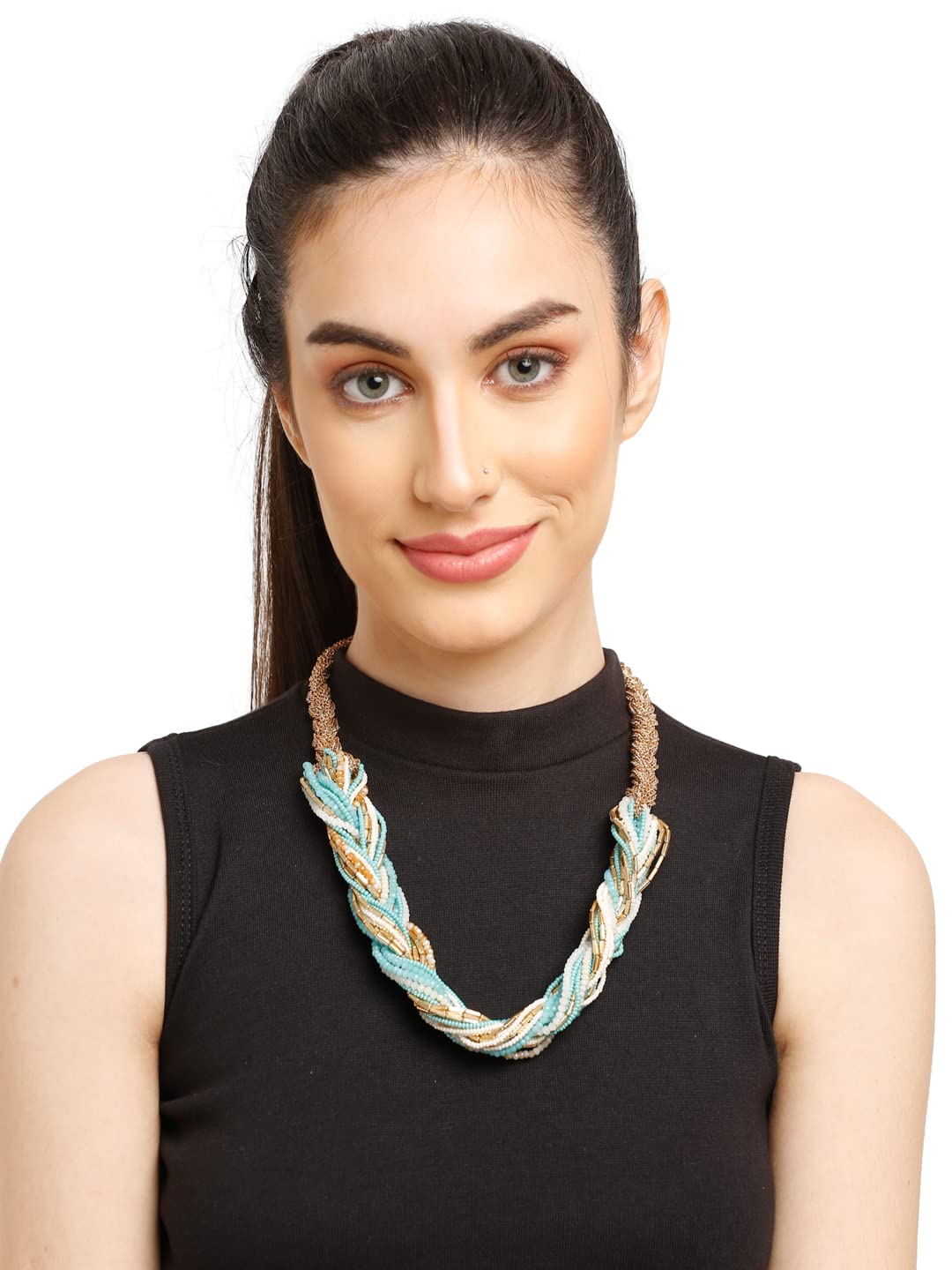Shiny Beaded Chain Beaded Short Necklace