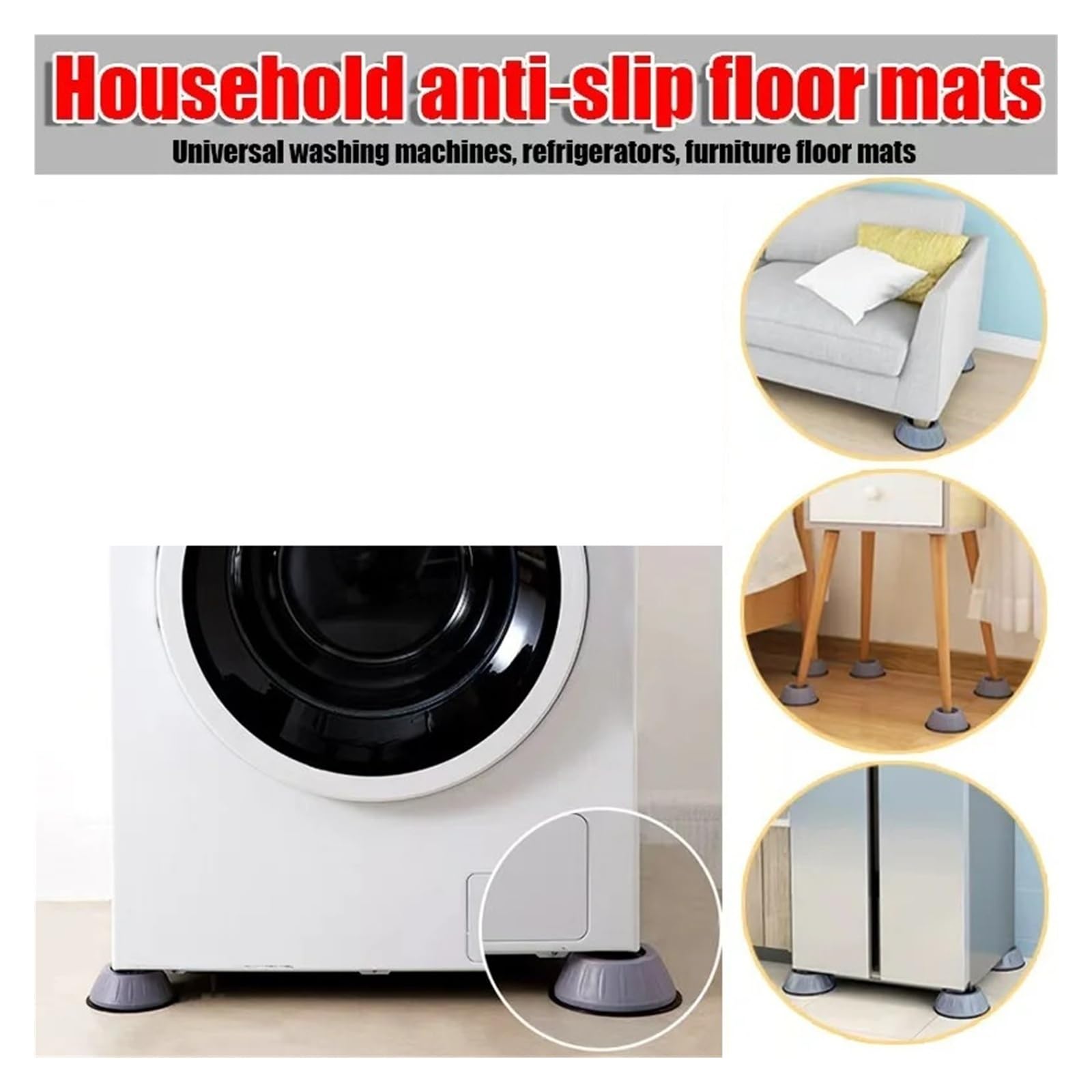 1/4/8 Stück Anti-Vibrations-Waschmaschinen-Fußpolster – Wasserdichte Slipstop-Silent-Rutschmatte, Möbelstützdämpferständer(8PCS)