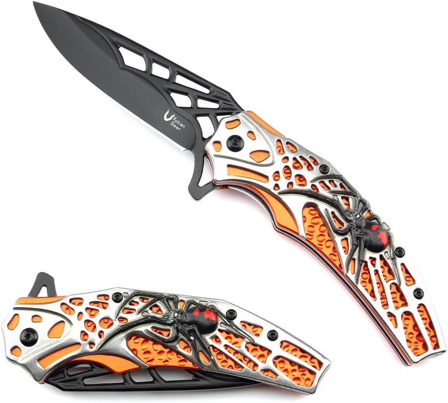 Spider Assisted Open Metal Folding Knife with Spider Web Pattern Knife