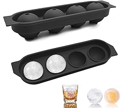 Forma de Gelo Whisky Com 4 Moldes de Redonda, Forma de Gelo Redonda, Material de Silicone Resistente e Flexível (Preto)