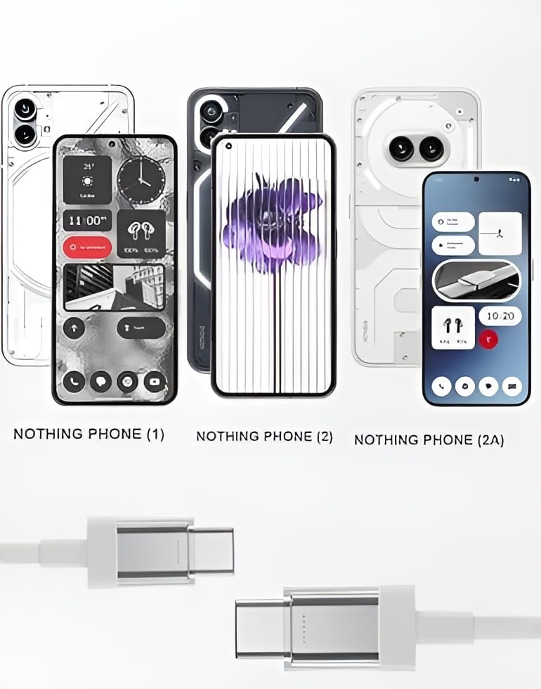 Image of 65W Nothing Original Type C Fast Data Cable Charging Compatible With Phone 2a /2 /Cmf 1 Support Rapidly Charging Power delivery Transfer Cabal for Other USB-C Devices,Earbuds,,Smartphone,Laptop, White