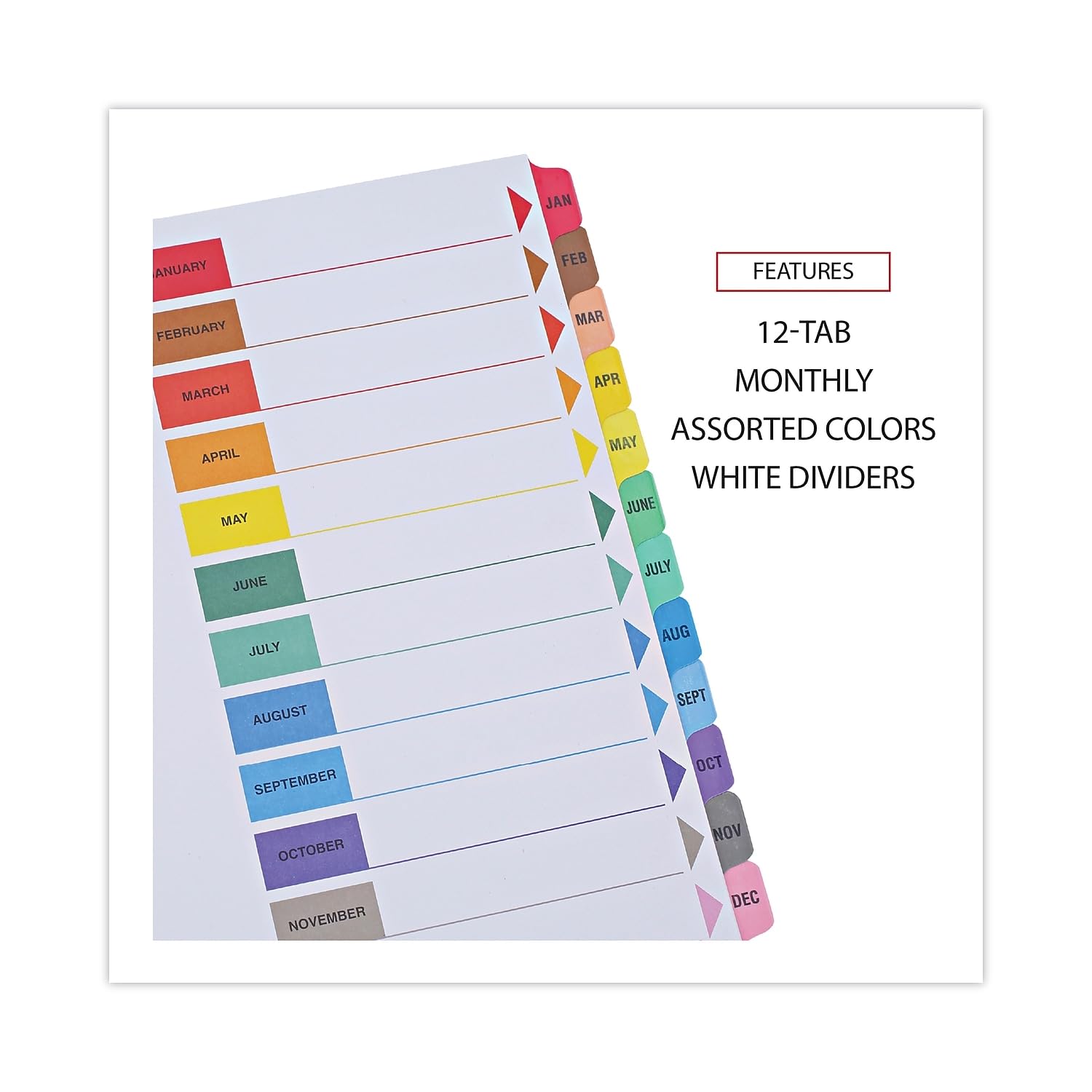Table of Contents Dividers, Assorted Color 26-Tab, A-Z, Letter, White, 26/Set, Sold as 1 Set