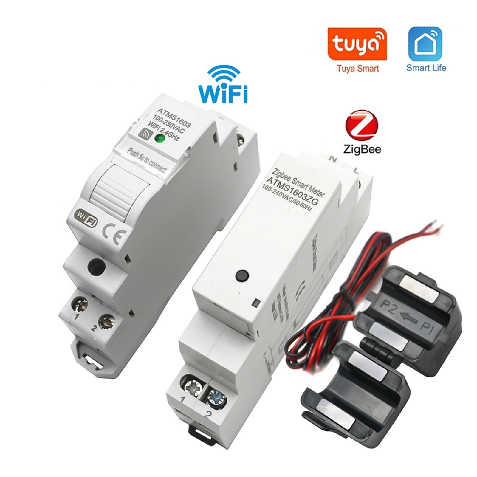 Tuya Smart WiFi Zigbee Licznik Energii Elektrycznej KWH Na Szynę Din Jednofazowy AC 50A 63A CT Miernik Prądu Przemiennego Aplikacja Monitor W Czasie Rzeczywistym Moc Monitorowanie Energii(Wifi,63A)