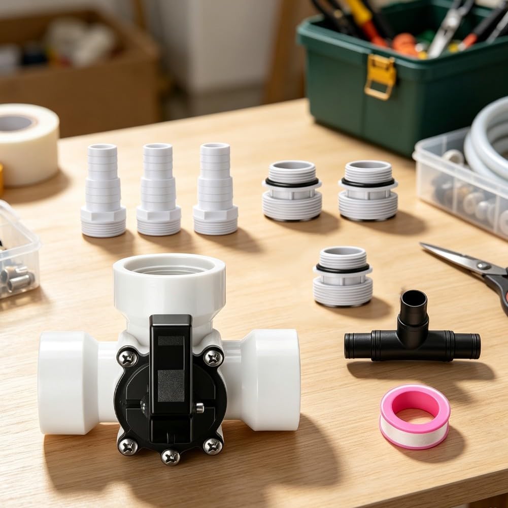 Adaptateur de tuyau de valve de dérivation à 3 voies pour raccords de filtre de 3,8 cm avec pinces, raccord de régulateur de débit de pompe de piscine en ABS (noir)
