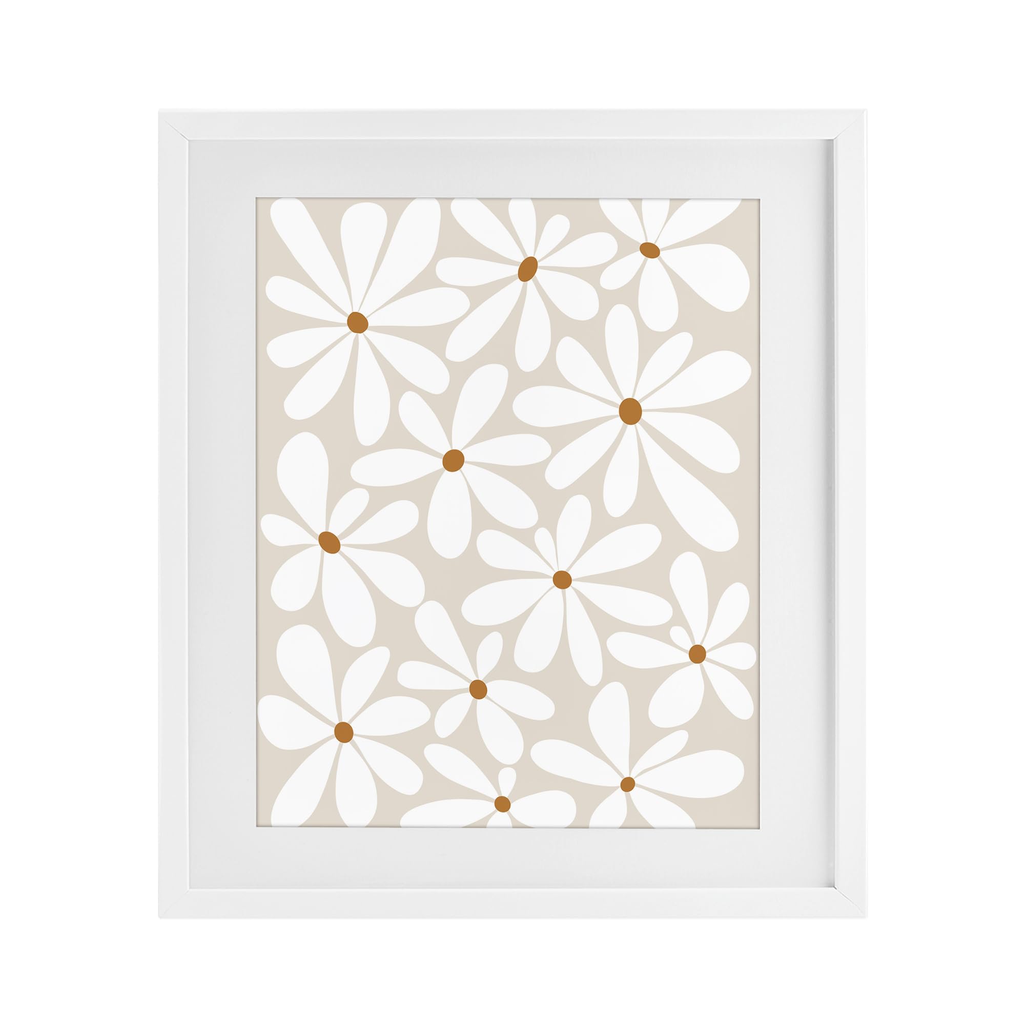 Stupell Industries Coastal White (Textured) 'Beige & White Daisies'| Framed Print Under Glass